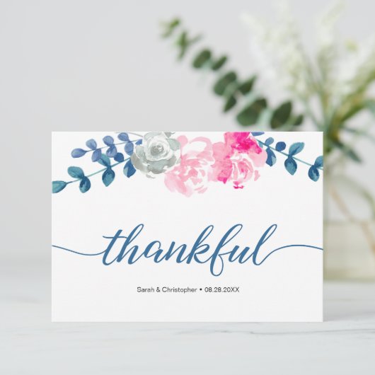 Boho Bliss: Elegante Waterverf dan bloemenbruiloft Bedankkaart (Staand voorkant)