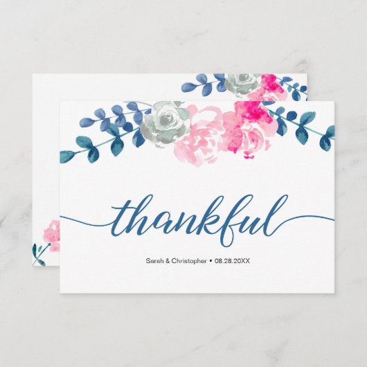 Boho Bliss: Elegante Waterverf dan bloemenbruiloft Bedankkaart (Voorkant / Achterkant)