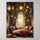 Boho Bliss - esthetische Boheemse slaapkamer Poster (Voorkant)