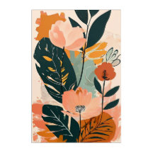 Boho Bliss - Minimalistische Abstracte bloemenprin