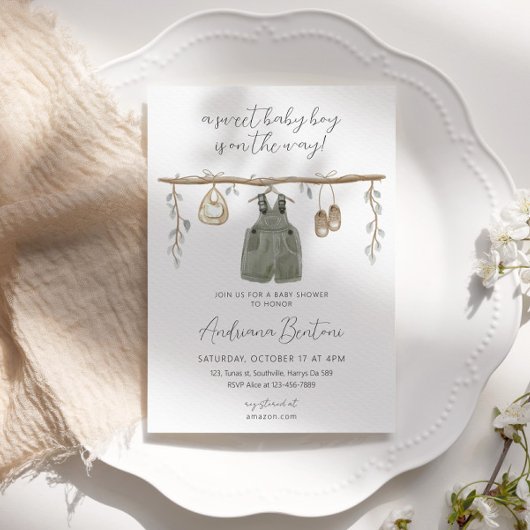 Boho Bliss Waterverf Kleding Jongen Baby shower Kaart