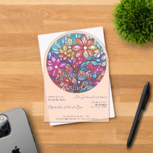 Boho bloeide gebrandschilderde glazen imitatie ver acryl uitnodigingen