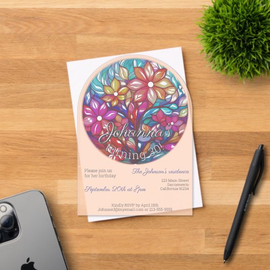 Boho bloeide gebrandschilderde glazen imitatie ver acryl uitnodigingen (Insitu (Uitnodiging))