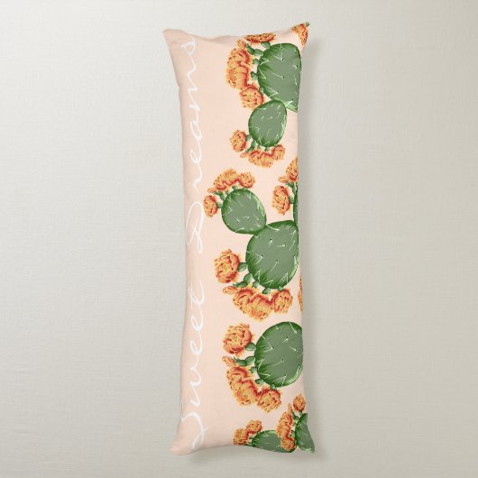 Boho bloeiende Prickly Pear Cactus Sweet Dreams Lichaamskussen (Achterkant (Verticaal))