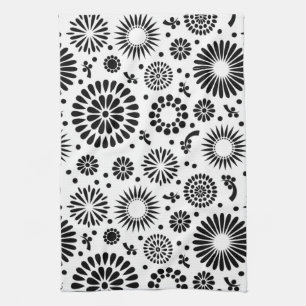 Boho bloeit Zwart-wit vector bloemenpatroon Theedoek