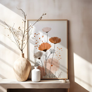 Boho Bloem Abstract   Neutraal Terracotta Botanica Poster