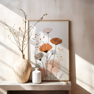 Boho Bloem Abstract | Neutraal Terracotta Botanica Poster