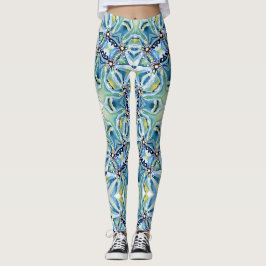 Boho bloem abstract patroon artistiek blauw groen leggings