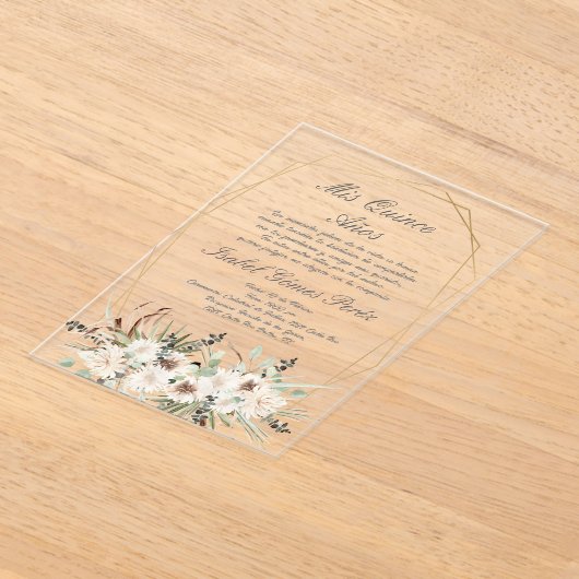 Boho bloem acryl Quinceanera uitnodiging (Laagn)