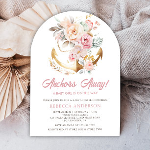 Boho Bloem Anker Nautisch Meisje Boog Baby Shower Kaart