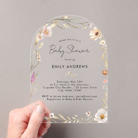 Boho Bloem Baby Shower Acryl Uitnodigingen (Insitu (Draagbaar))