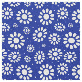 Boho Bloem Blauw en Wit Patroon Stof (Close Up)