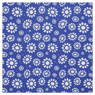 Boho Bloem Blauw en Wit Patroon Stof