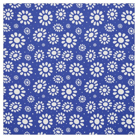 Boho Bloem Blauw en Wit Patroon Stof (Swatch)