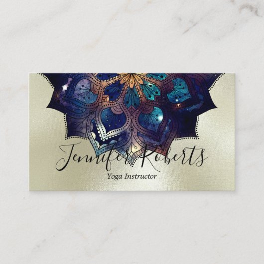 Boho Bloem Blue Mandala Chic Yoga-instructrice Gou Visitekaartje (Voorkant)