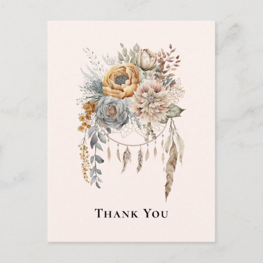 Boho Bloem Boeket en Dreamcatcher Dank u Briefkaart (Voorkant)