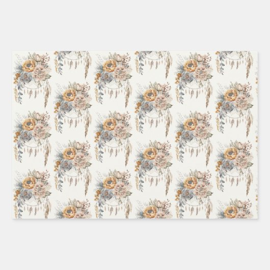 Boho Bloem Boeket en Dreamcatcher Patroon Inpakpapier Vel (Voorkant)