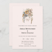 Boho Bloem Boeket in Neutrale Kleuren Trouwen Kaart (Voorkant / Achterkant)