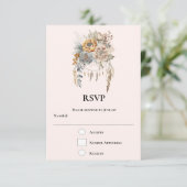 Boho Bloem Boeket in Neutrale Kleuren Trouwen RSVP Kaartje (Staand voorkant)