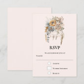 Boho Bloem Boeket in Neutrale Kleuren Trouwen RSVP Kaartje (Voorkant / Achterkant)