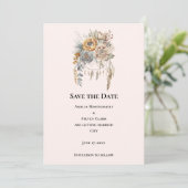 Boho Bloem Boeket in Neutrale Kleuren Trouwen Save The Date (Staand voorkant)