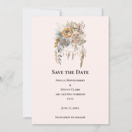 Boho Bloem Boeket in Neutrale Kleuren Trouwen Save The Date
