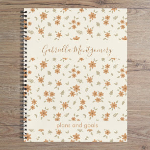 Boho bloem botanisch patroon meisje beige naam tek notitieboek