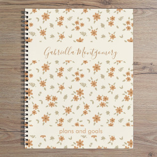 Boho bloem botanisch patroon meisje beige naam tek notitieboek