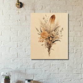 Boho bloem botanische beige bruin wit grijs  hout afdruk