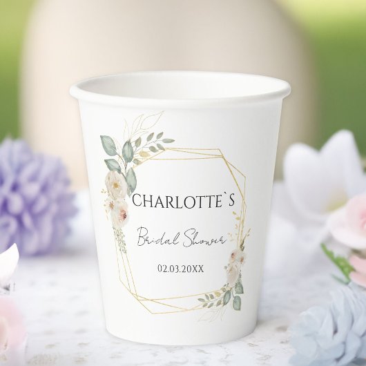 Boho Bloem Bruidsdouche Papieren Bekers