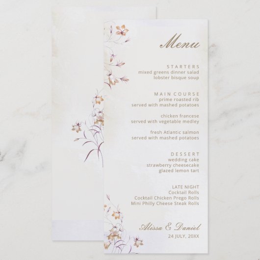 Boho Bloem Bruiloft Menukaart (Voorkant / Achterkant)