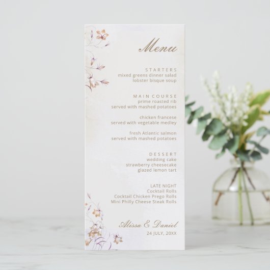 Boho Bloem Bruiloft Menukaart (Staand voorkant)