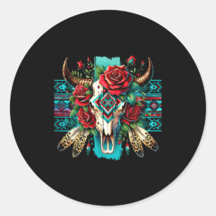 Boho bloem bull skull rozen aztec cowgirl western ronde sticker