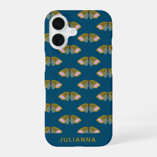 Boho Bloem Butterfly Illustratie Gepersonaliseerd iPhone 16 Hoesje