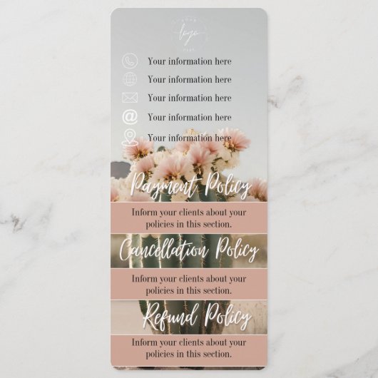  Boho | Bloem Cactus |  Prijsmenu | Beleid Blad Menu (Achterkant)