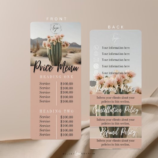 Boho | Bloem Cactus | Prijsmenu | Beleid Blad Menu