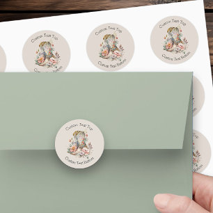 Boho Bloem Cowgirl Laarzen Neutraal Ronde Sticker