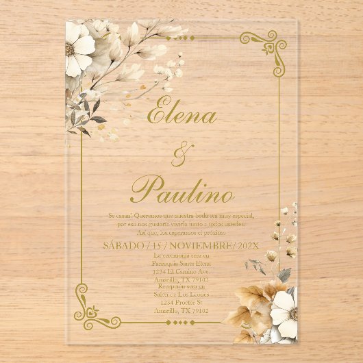 Boho bloem Elegante bruiloft uitnodiging in het Sp (Voorkant)