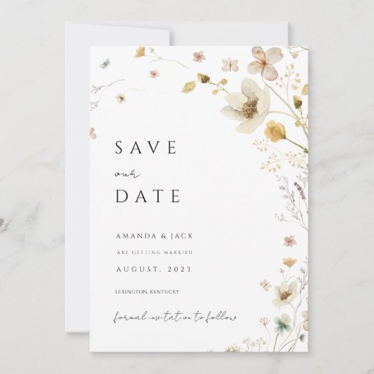 Boho bloem en goud minimalist sparen de datum kaart (Voorkant)