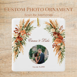 Boho Bloem Foto QR Code Ornament | Gepersonaliseer