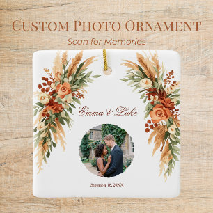 Boho Bloem Foto QR Code Ornament Gepersonaliseer