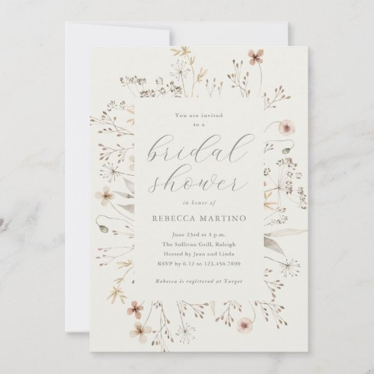 Boho bloem frame wilde bloem bruiloftsborrel kaart (Voorkant)