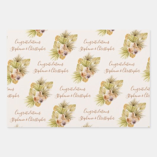 Boho Bloem Gedroogde Palm Naam Toevoegen Trouwen Inpakpapier Vel (Voorkant 2)