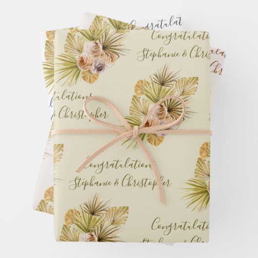 Boho Bloem Gedroogde Palm Naam Toevoegen Trouwen Inpakpapier Vel (In situ)