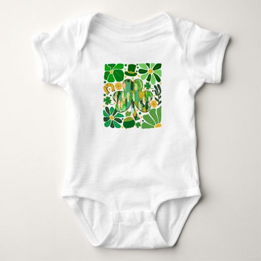 Boho bloem glitters St Patrick Dag Shamrock Romper (Voorkant)