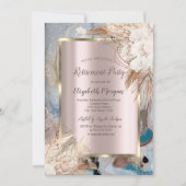 Boho Bloem Gouden Frame, Roze Goud, Marmer Pensioe Kaart (Voorkant)