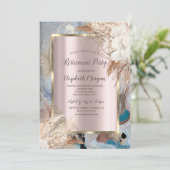 Boho Bloem Gouden Frame, Roze Goud, Marmer Pensioe Kaart (Staand voorkant)