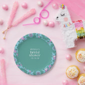 Boho Bloem Groovy Groen Bruiloft Feest Custom Papieren Bordje (Feest)