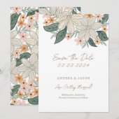 Boho bloem, handgetekende bloem save the date (Voorkant / Achterkant)
