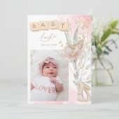 Boho Bloem Houten Blok Spring Baby Aankondiging (Staand voorkant)